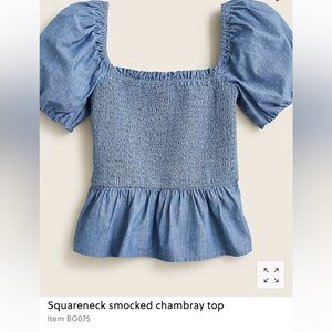 J Crew Squareneck Smocked Chambray Top
